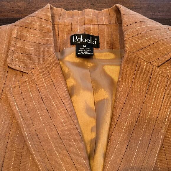 ⭐️ Vintage 100% Linen Rafaella Blazer Button Up Jacket Womens 14 Brown Neutral - Picture 2 of 5
